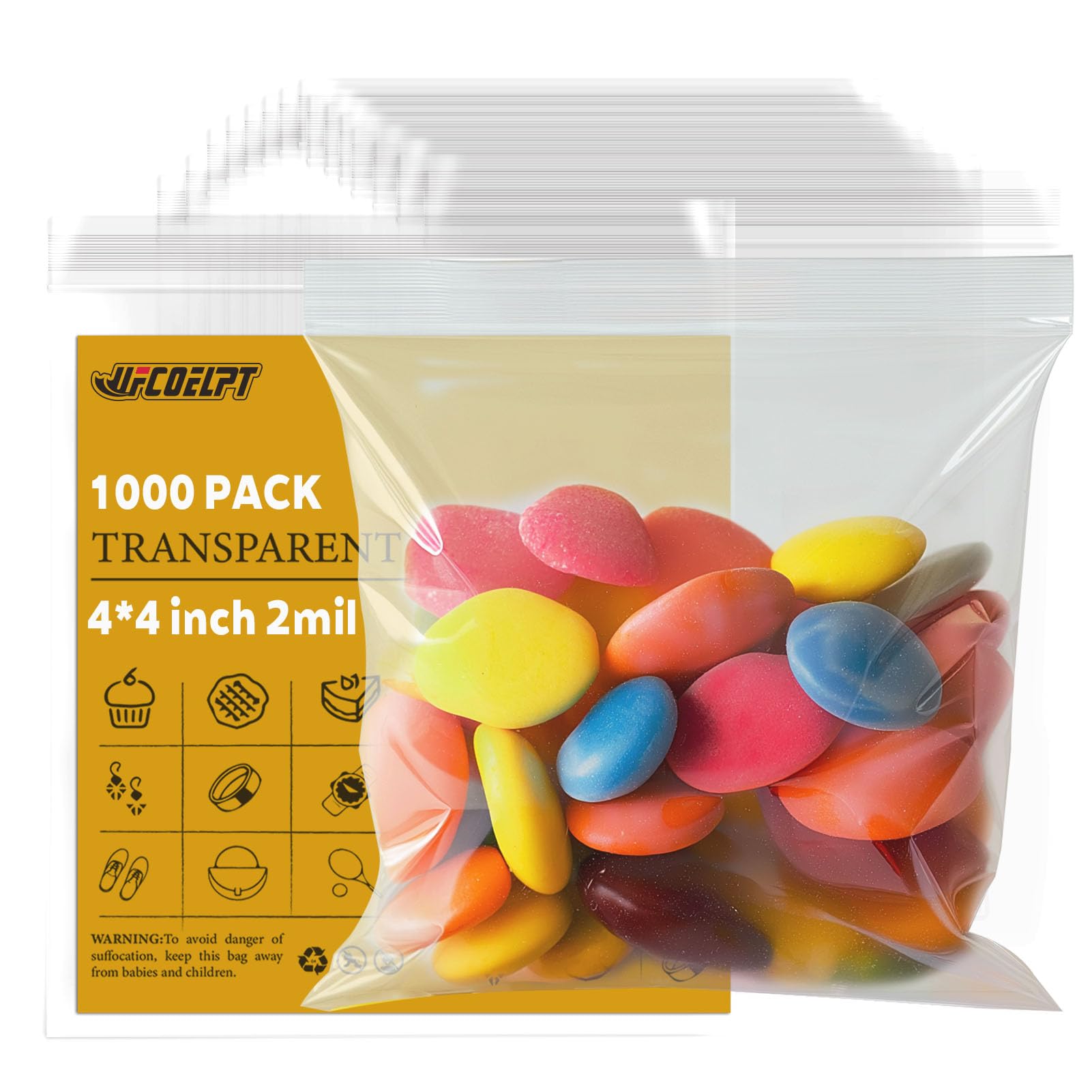 4x4 Small Plastic Zip Bags, 1000 Count, 2 Mil