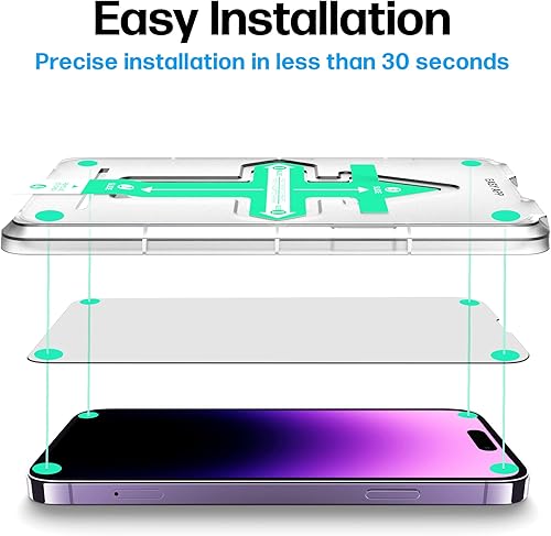 Miniatura 2 de Power Theory Protector de pantalla diseñado para iPhone 14 Pro Max y protectores de lente de cámara con kit de fácil instalación vidrio templado de