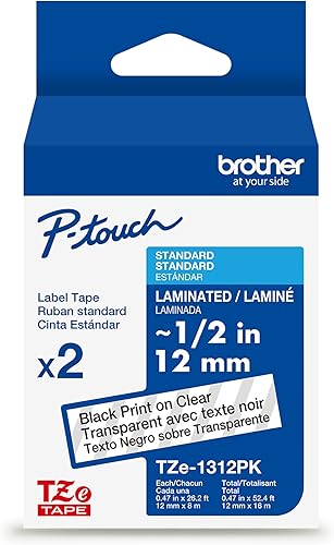 Miniatura 283 de Brother - Cinta de etiquetas laminadas P-touch M31, prémium, 0.47 pulgadas de ancho x 26.2 pies de largo, negra sobre transparente mate Negro sobre