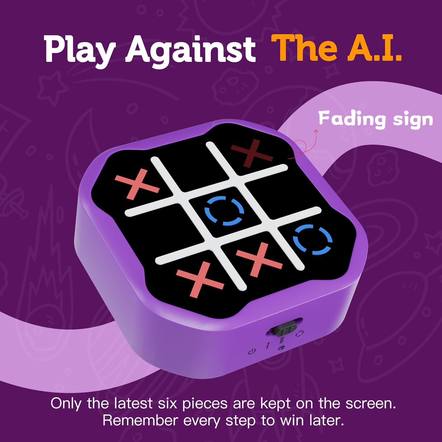 3 in 1 Electronic Tic Tac Toe Game, Handheld Digital Tic Tac Toe Bolt Game with Silent Mode, Portable Learing Toy Gift for Kids & Adults, Purple(One Pack) image 5 of 7 B0DNZ9VL6V