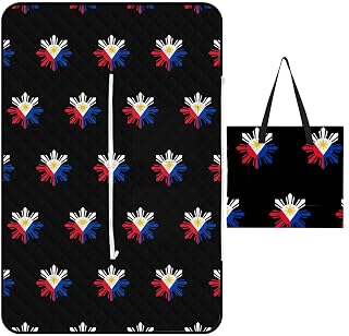 Philippine Flag Waterproof Sandproof Picnic Mat Outdoor Camping Foldable Beach Blanket with Zipper and Shoulder Strap