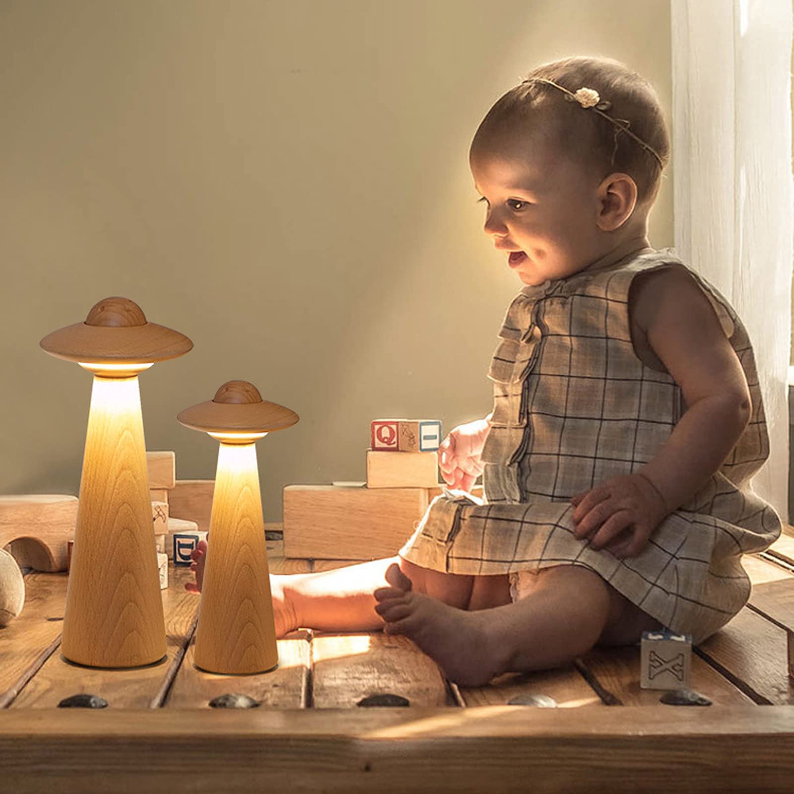 Drewniany stół, nocne dzieci, lampka nocna do sypialni, lampka do czytania chroniąca oczy, ściemniane lampy biurkowe LED do salonu dla dzieci w biurze, ciepła biel, S (S)