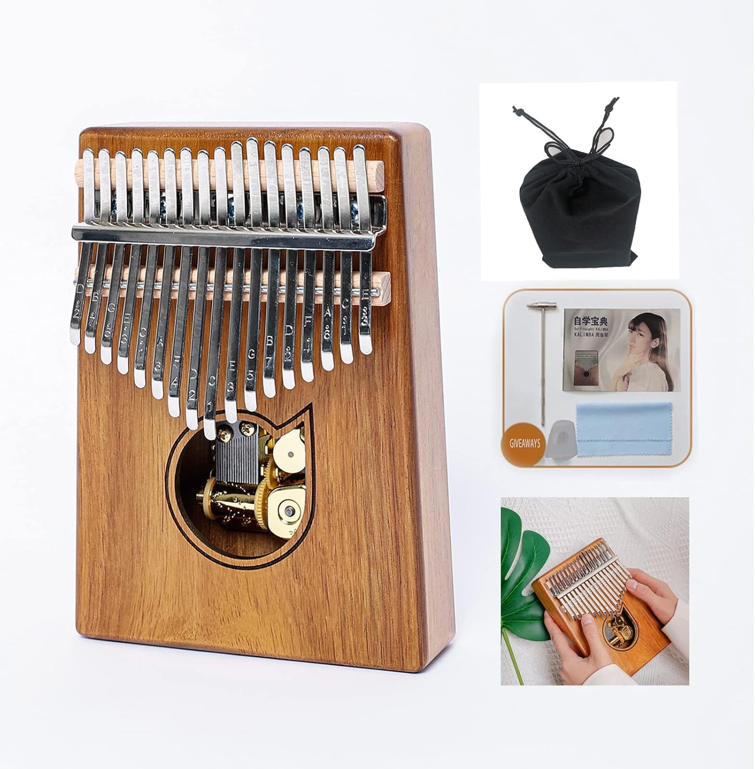 Kalimba Thumb Piano Music Box (17 keys acacia wood water drop shape, Movement Tune: Can't help falling in love)