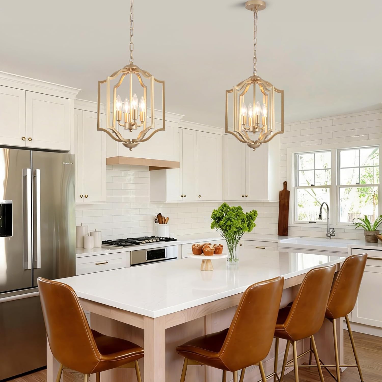 Gold Chandelier Light Fixture, 4-Light Farmhouse Chandelier Dining Room Light Fixtures Rustic Hanging Small Entryway Pendant Light for Kitchen Island Foyer Living Room