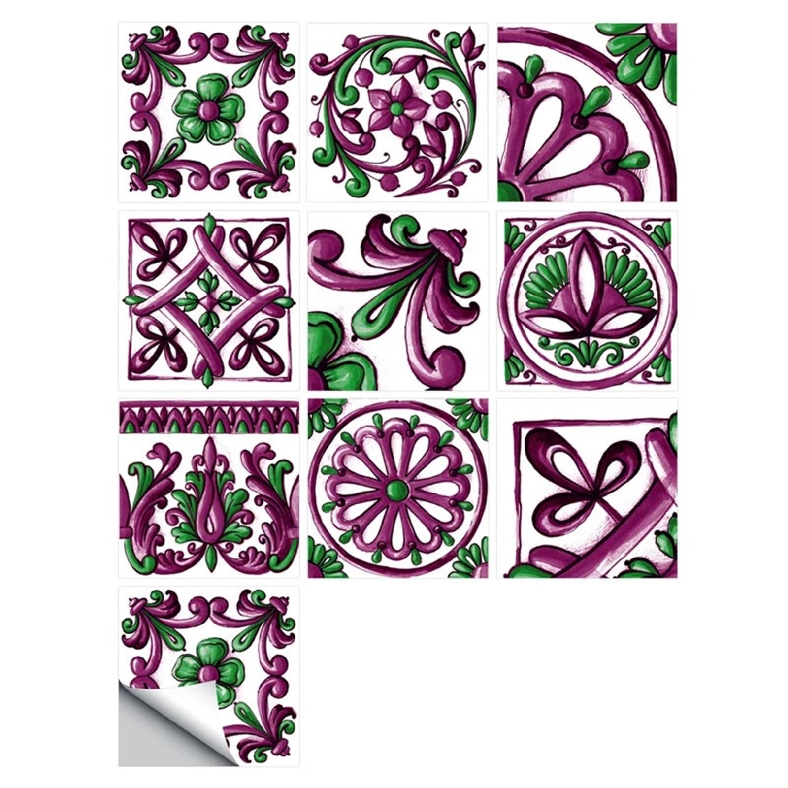 Wall Tile Sticker Retro Abstract Print Tile Stickers Bathroom Mosaic Vinyl Kitchen Adhesive Border Wall Decals Waterproof Wallpaper Art Mural(Color15)