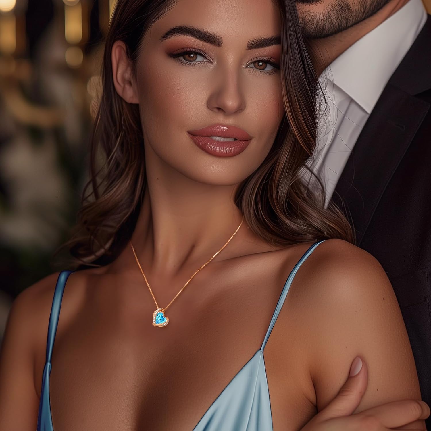 CDE Christmas Gifts for Women,Love Heart Pendant Necklaces for Women, Silver Tone Rose Gold Tone Birthstone Jewelry Gifts for Wife Her - Image 3