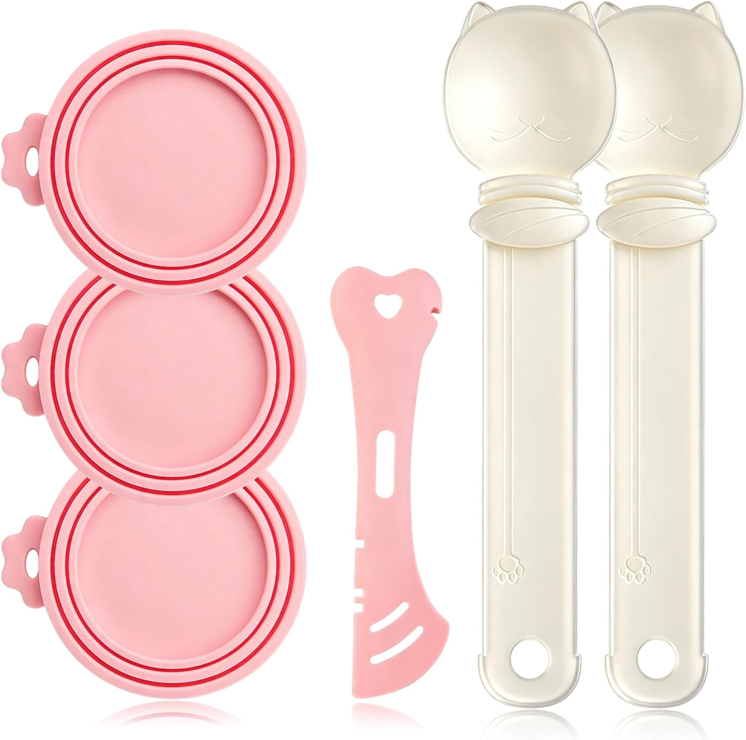 6Pcs Cat Food Can Covers Lids Set, Cat Treat Spoon with Can Opener