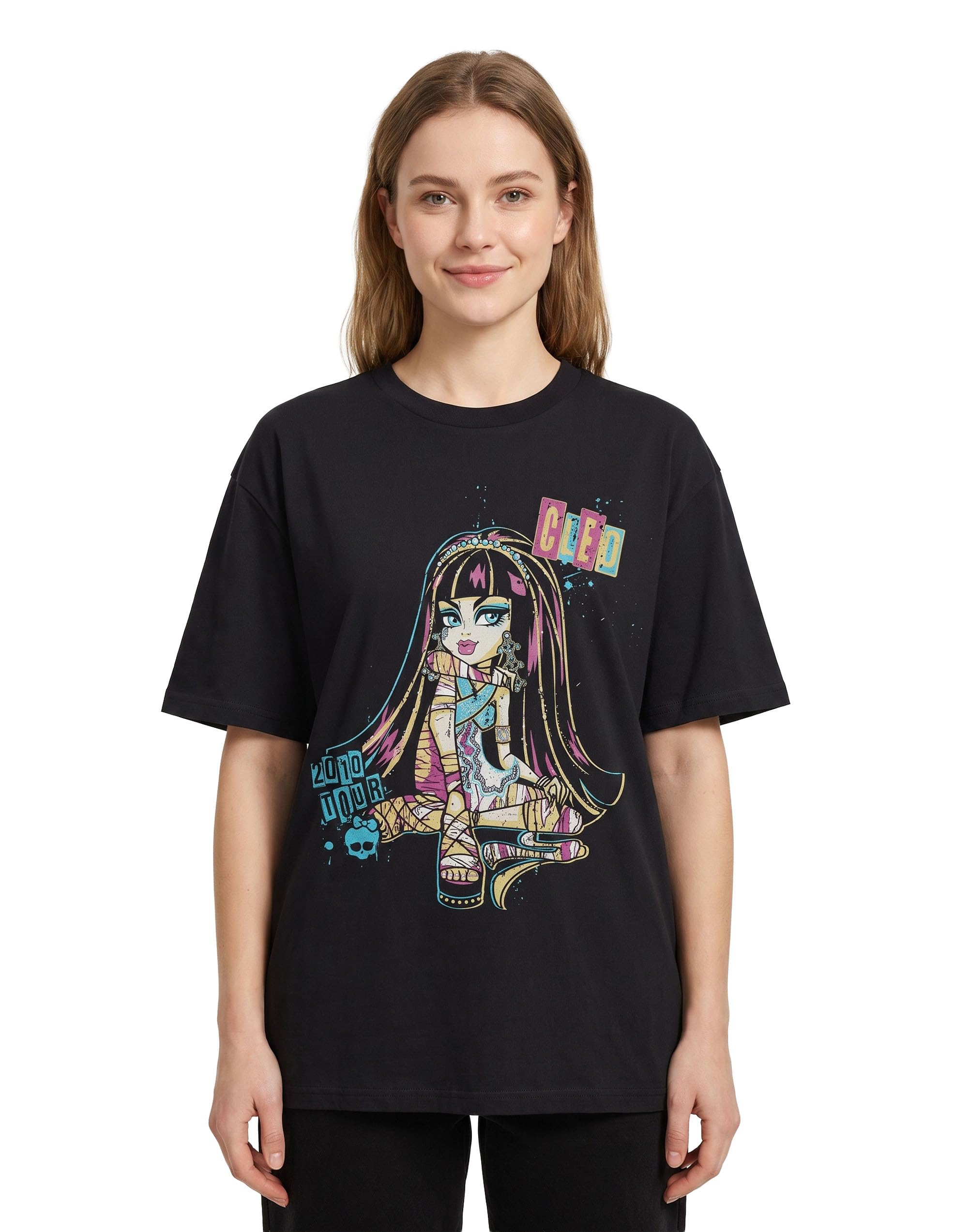 Monster High Women's Black - Cleo Cleo Black T-Shirt | Cleo De Nile Graphic Short-Sleeved Tee | Retro Halloween Costume Fashion Top | Official Merchandise Apparel