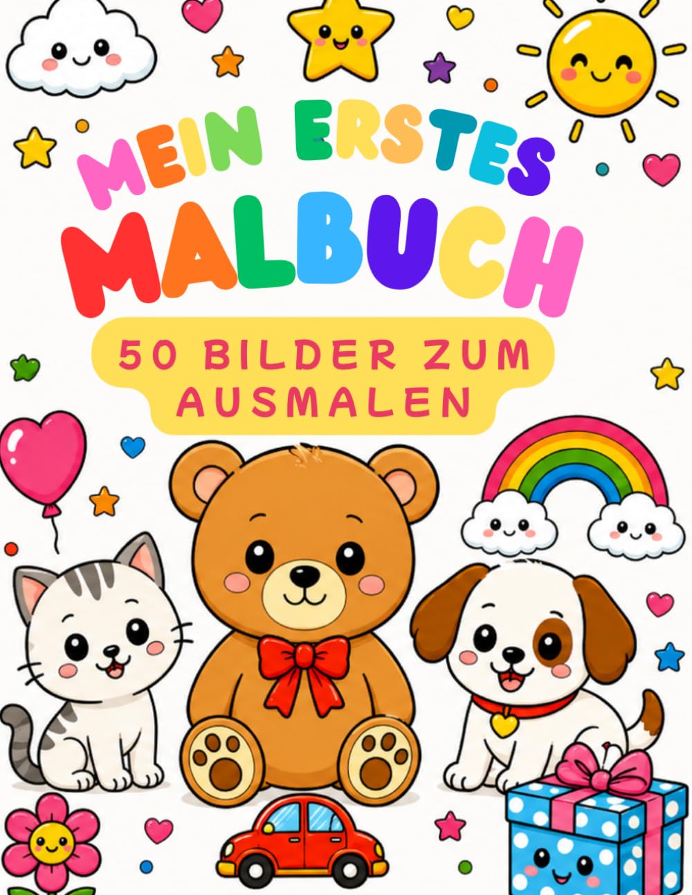 Malbuch für Kinder 4-6 Jahre: 50 einfache Ausmalbilder mit Tieren, Fahrzeugen & Spaß | Große Motive für Jungen & Mädchen