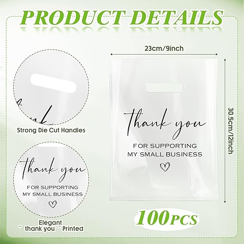 Miniatura 2 de Crtiin 100 bolsas transparentes de mercancía con asas troqueladas, bolsas de plástico para compras, 9 x 12 pulgadas, bolsas de embalaje