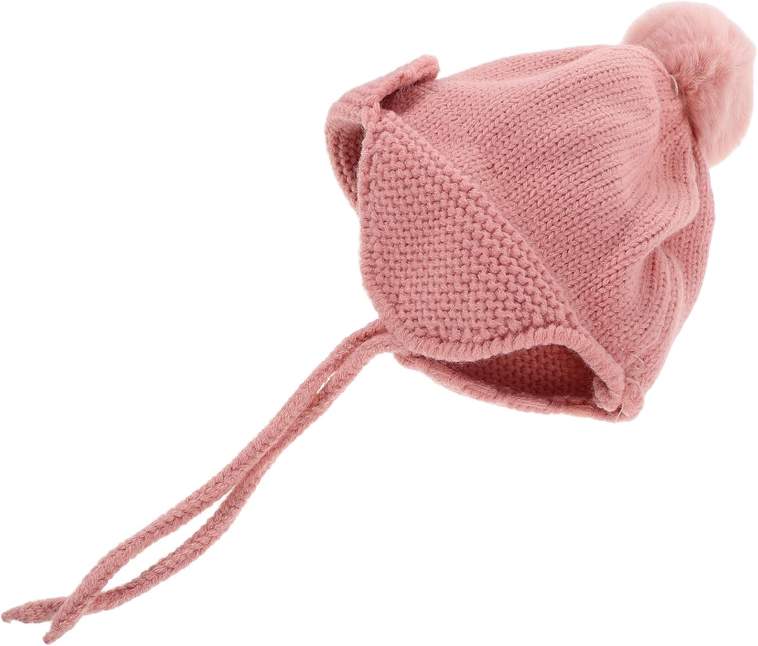 COLLBATH Pink Baby Earflap Beanie, Woolen Yarn, Tie Strap, Xmas