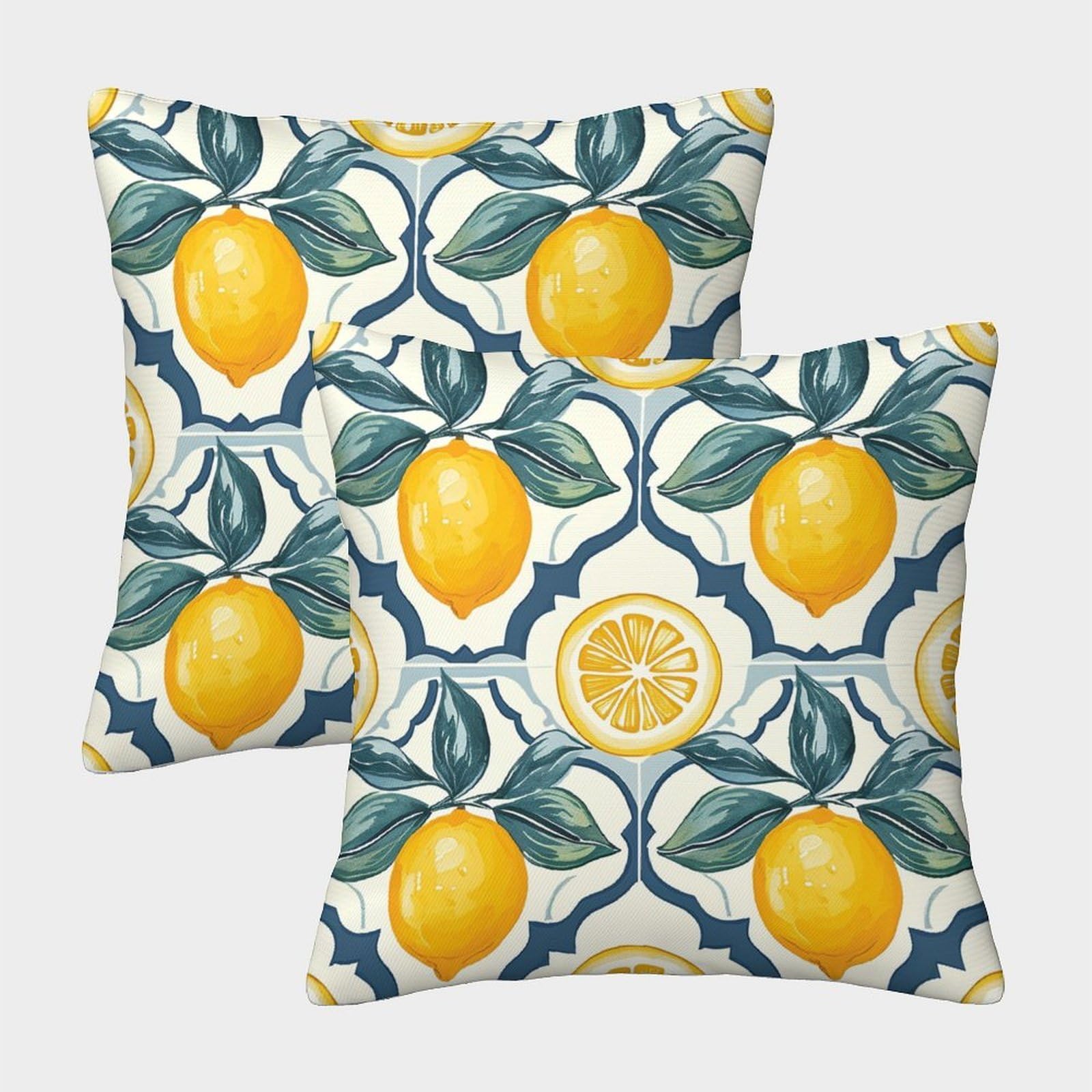 kaiyun 2 Pack 50x50cm Pillow Cases,Lemon, Colorful Pattern Decorative 3D Printed Cushion Cover,sofa Bed Decorative Cushions