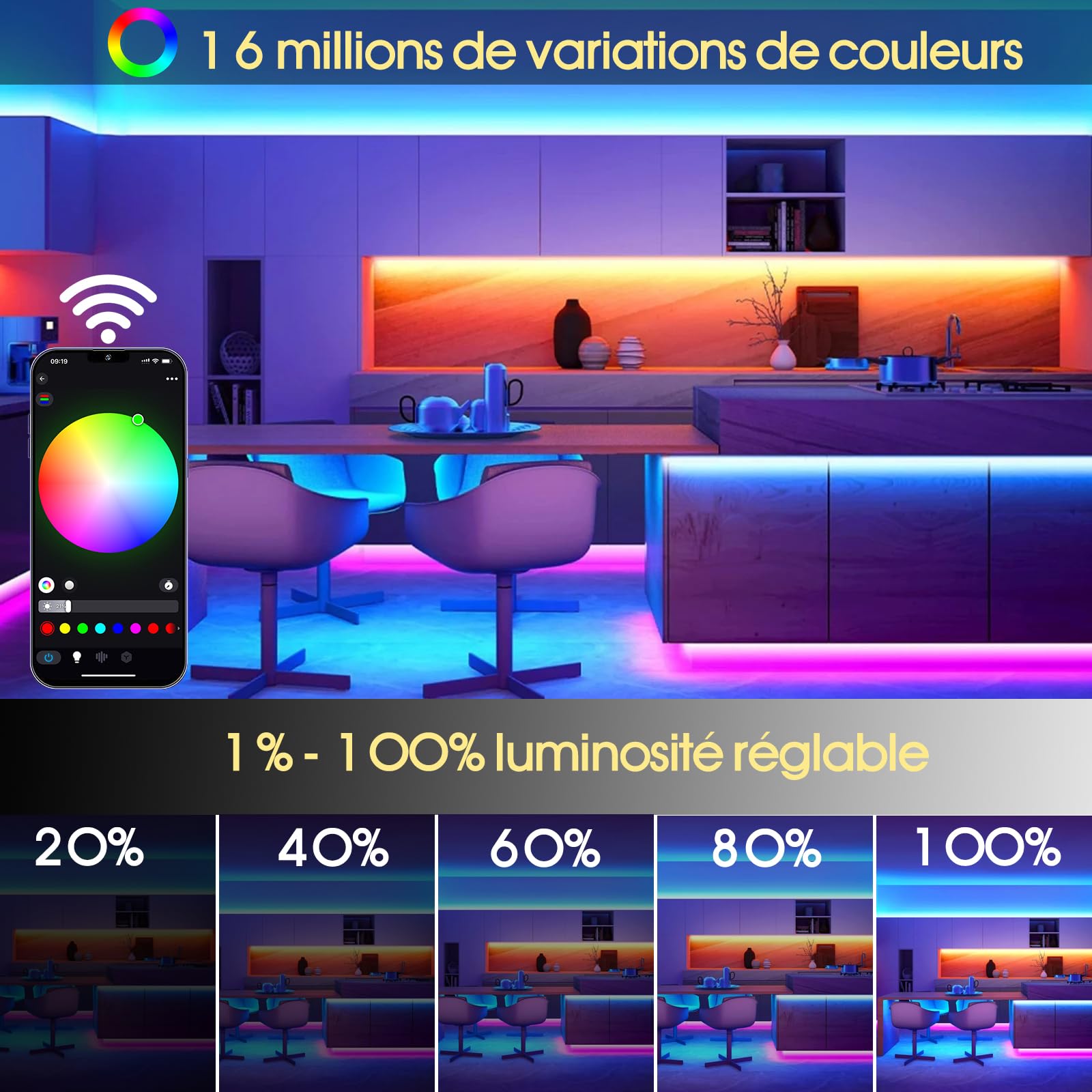 Wlan Cob LED Streifen RGBW 10m mit Fernbedienung, Led Cob Strip Alexa LED Lichtband 24V Selbstklebend Lichtleiste COB, 672 Leds/M, RGB+Warmweiss, Kompatibel mit Alexa Google Home