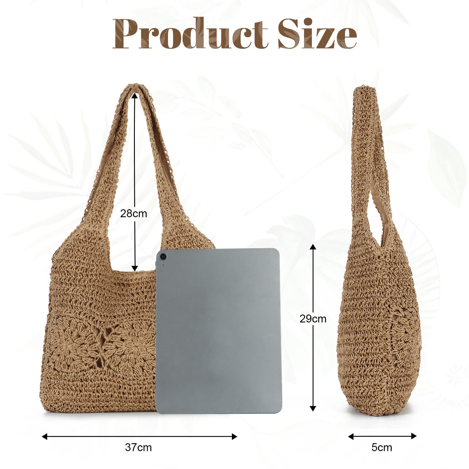 EVEOUT Bolso de hombro Paja para Mujer Verano Bohemio Ligero Grande Shopper Tejido Bolso Tote Rafia para Playa Vacaciones