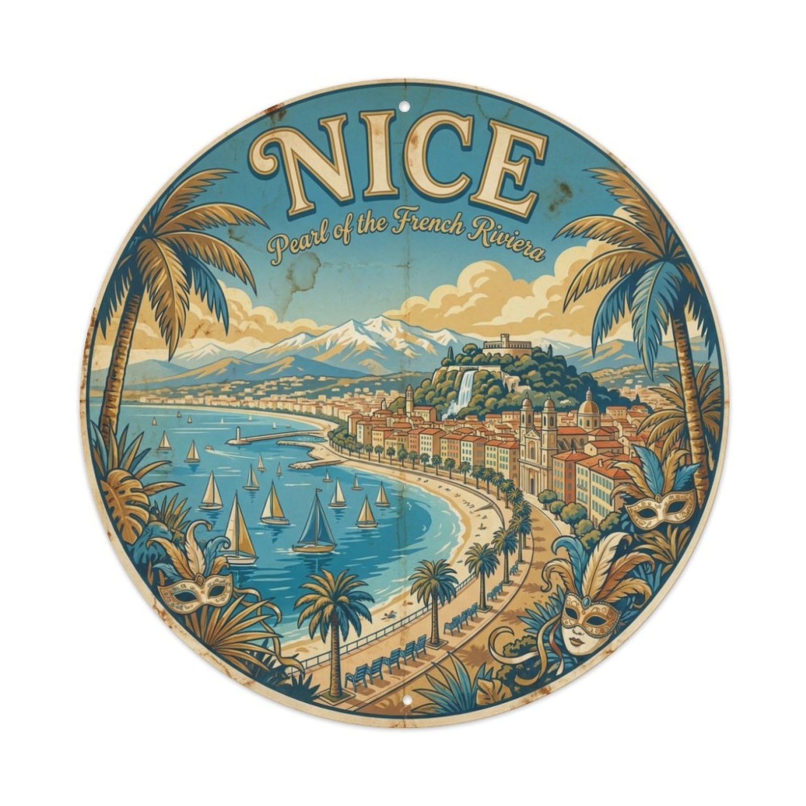 Olhnbad Style Coastal Panorama Riviera Route Nice Travel Vintage Metal Tin Sign