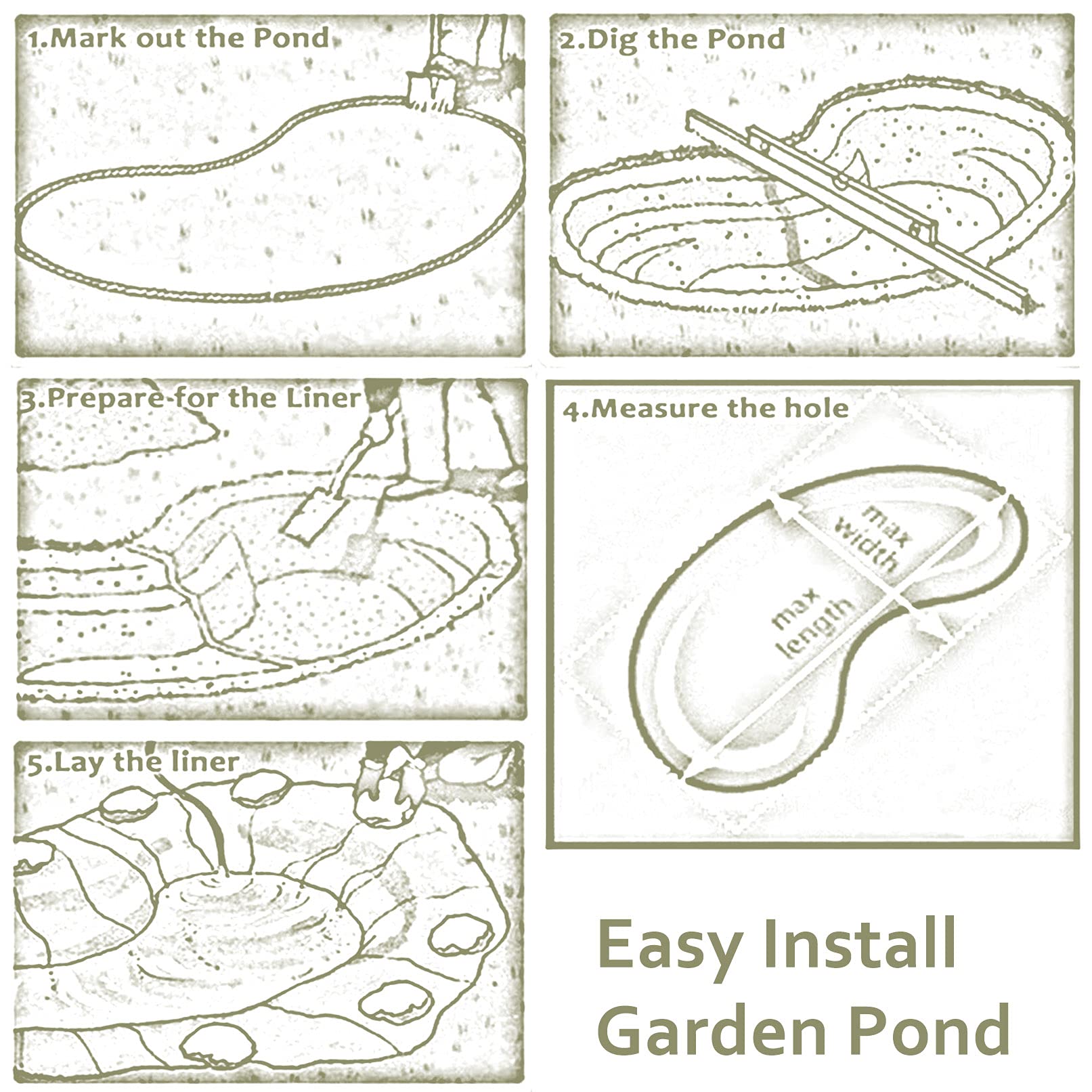 Telo laghetto Telo Piscina Telo per laghetto da Giardino Cascata laghetto, Telo per laghetto in HDPE da 0.2 mm, Resistente, per laghetto da Giardino, Membrana per laghetto Artificiale per PE
