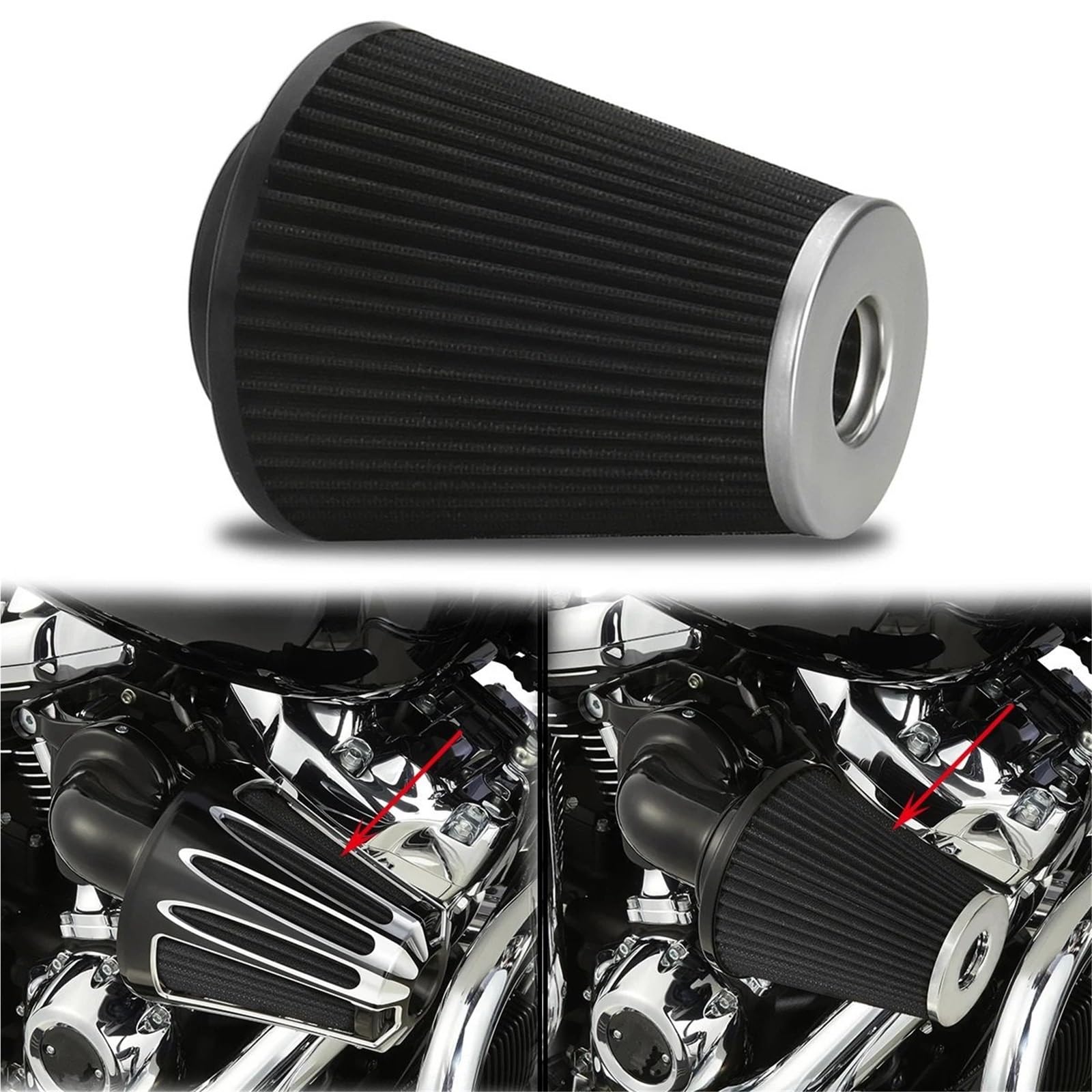 Wkład filtra powietrza pasujący do Harley Touring Road King Street Glide Dyna Softail Sportster (kolor szary) Filtr stożkowy z pochyleniem‌