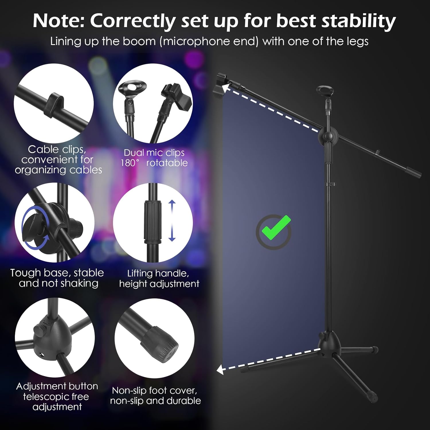 Sherr 2 Pcs Tripod Microphone Stand Adjustable Boom Height Mic Stand with Mic Clip and Windscreen for Live Stream, Singing, Stage Performance, Studio, Max Height 60 Inch