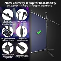 Vista 3 de Sherr 2 Pcs Microphone Stand Boom Bulk, Adjustable Height Tripod Mic Stand with Dual Clip, Black Foldable Universal Heavy Duty Tripod Holder for