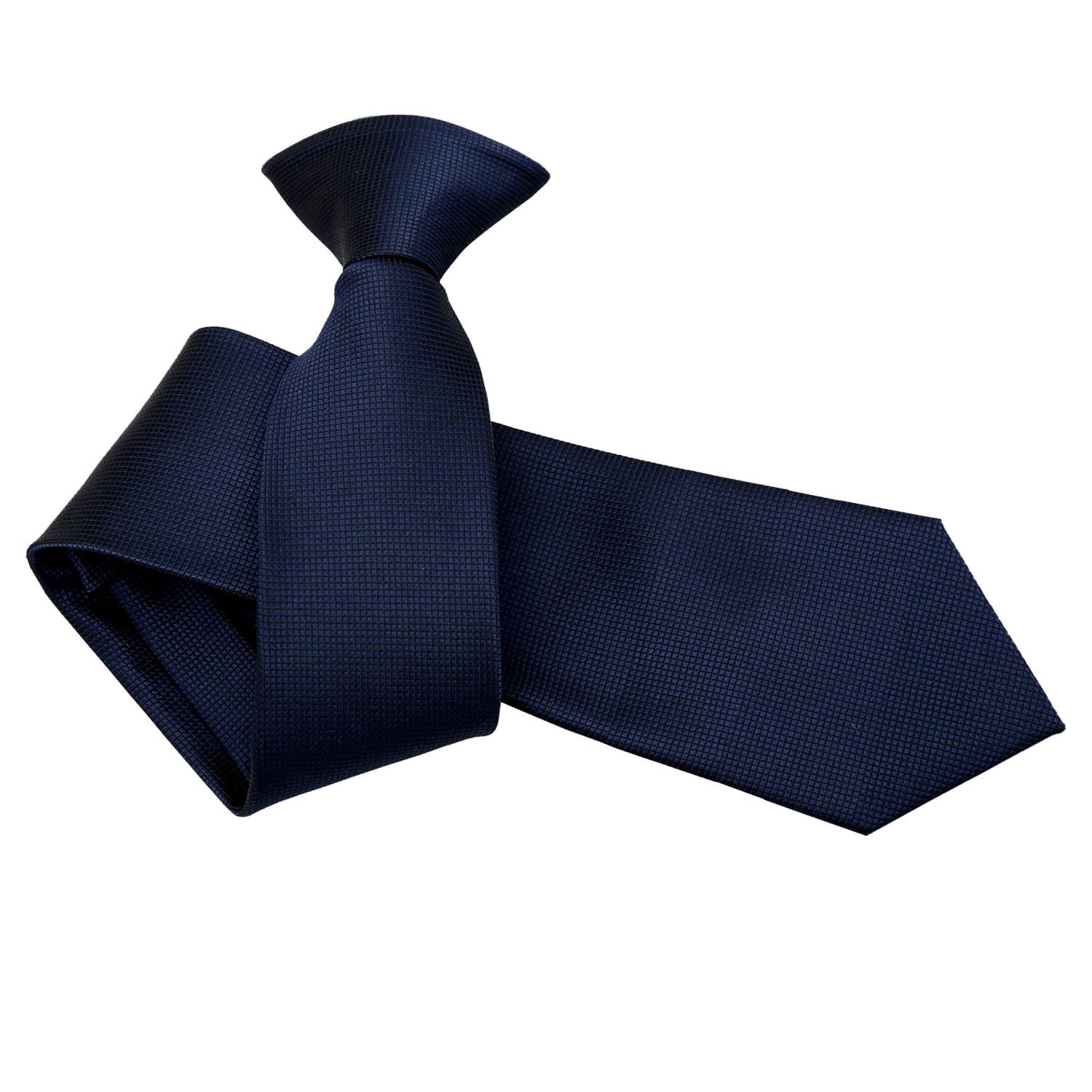 DQT Mens Check Pattern Clip-On Tie – Pre-Tied Necktie for Wedding, Business & Formal Wear, Easy Fasten - Navy Blue