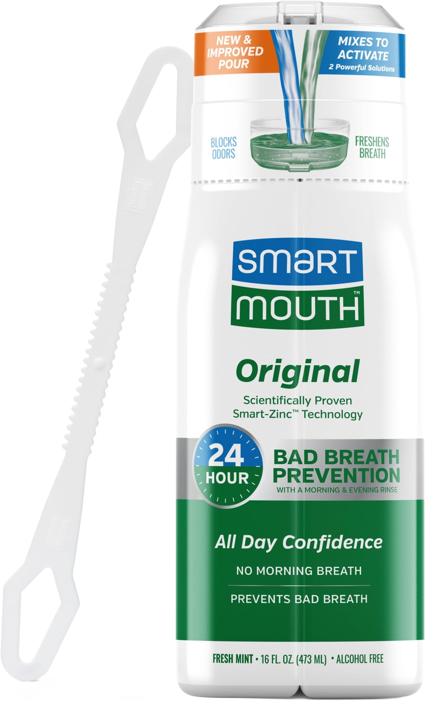 Original Zinc Activated Mouthwash & Tongue Cleaner - Instant Fresh Breath Mouthwash - Eliminates Bad Odors & Bad Breath - Sugar, Gluten & Alcohol-Free - Fresh Mint - 16 fl oz, 1 Count