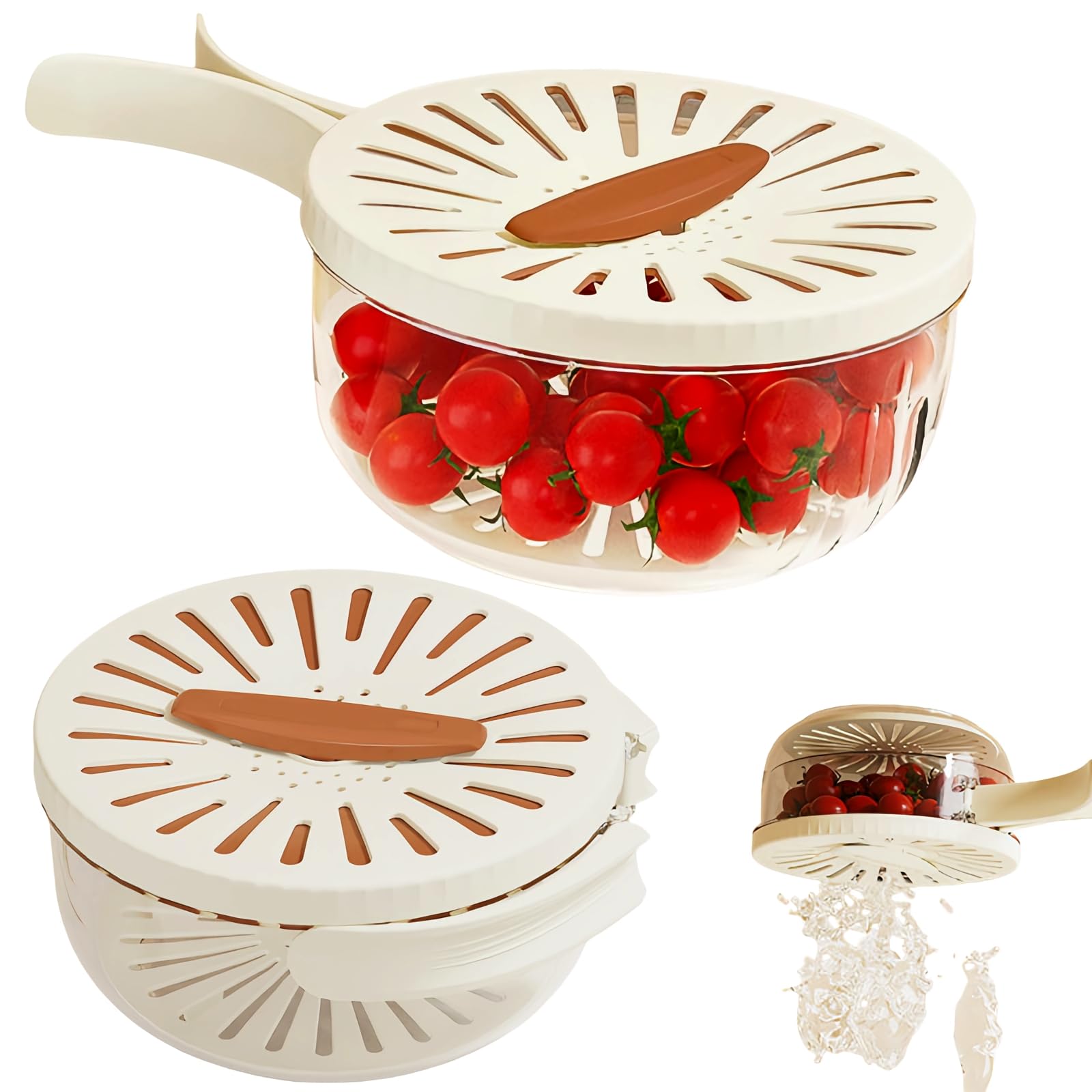 Fruit and Vegetable Drainer Container with Handle Lid,Drain Basket,Fruit and Veggie Washer Clean Strainer Bowl,Vegetable Berry Salad Bar Lettuce Storage Produce Containers for Fridge (92 OZ/2700 ML)