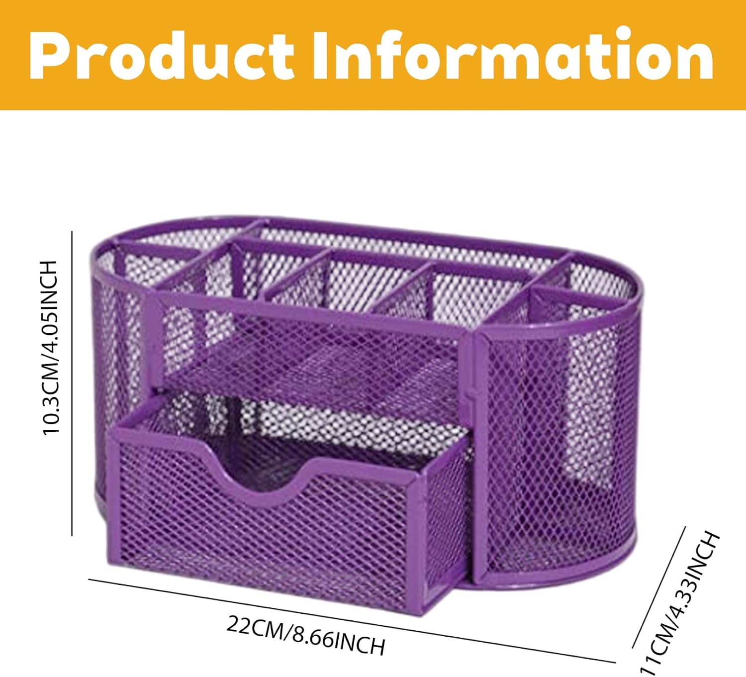 Purple Pen Holder with 9 Compartments, Metal Pencil Holder Stationery Caddy with Drawer, Space-Saving Multifunctional Desk Organizers and Accessories image 3