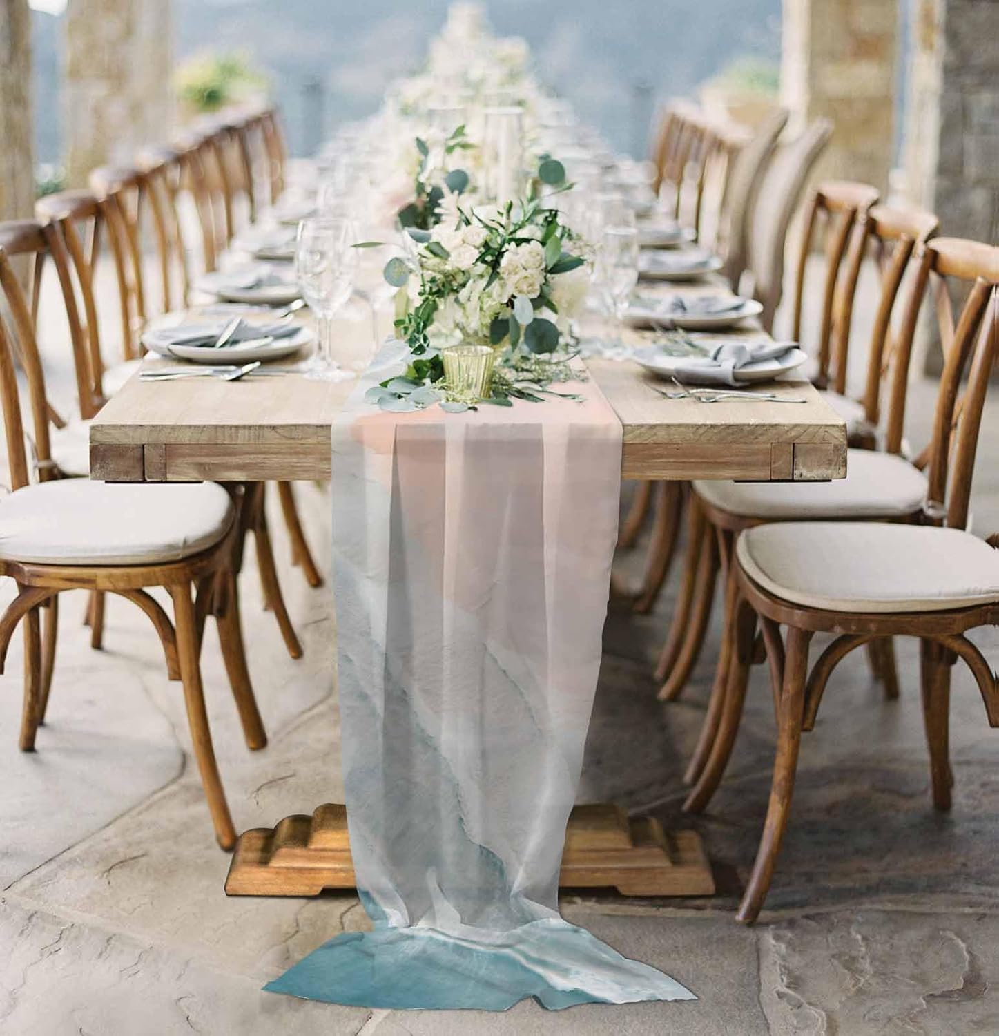 Summer Beach Chiffon Table Runner, 10Ft Sheer Wedding Table Runner, Ocean Nautical Coastal Seaside Aqua Beige Farmhouse Dress Scarves Gauze Table Runner Kitchen Island/Party Décor 27"x120"