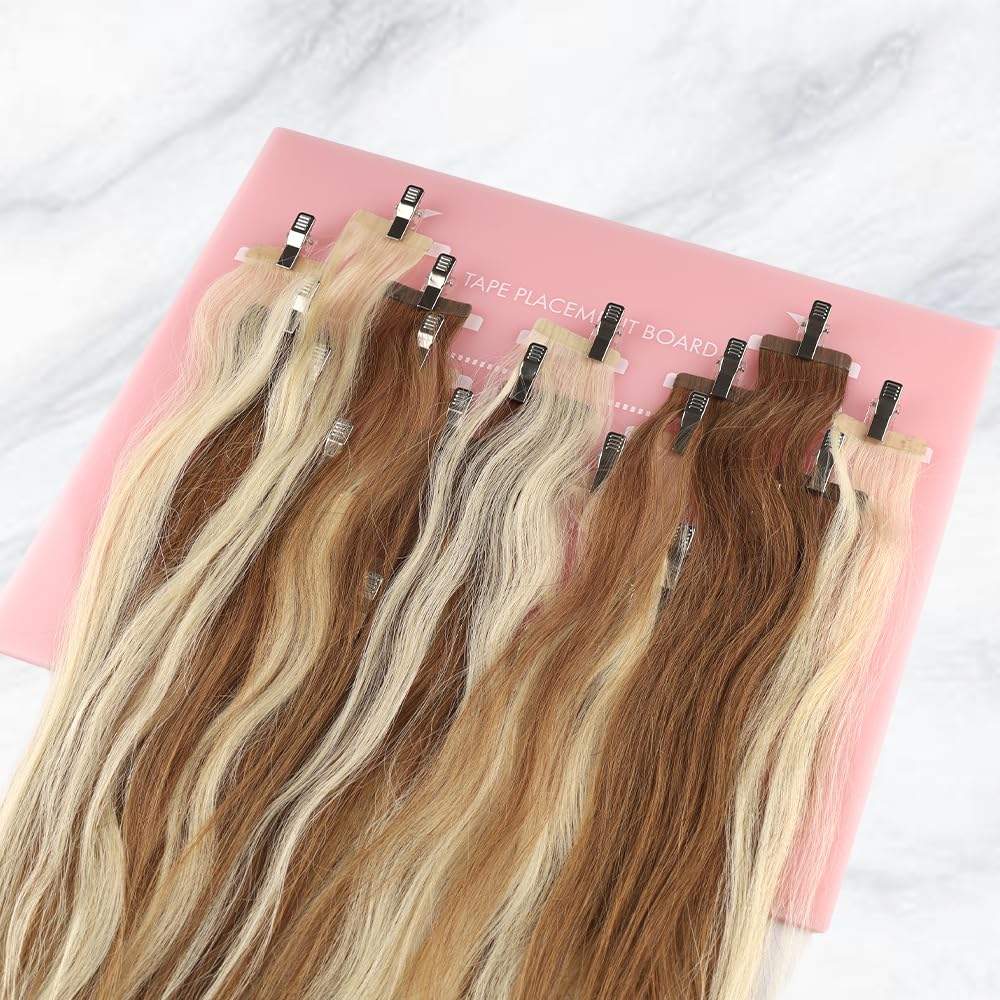 GlamorDove Hair Extension Hanger Carrier Tape in Placement Board Pink Color Hair Display Holder Rack with Clips hairpin Hair Styling Tool for Tape in
