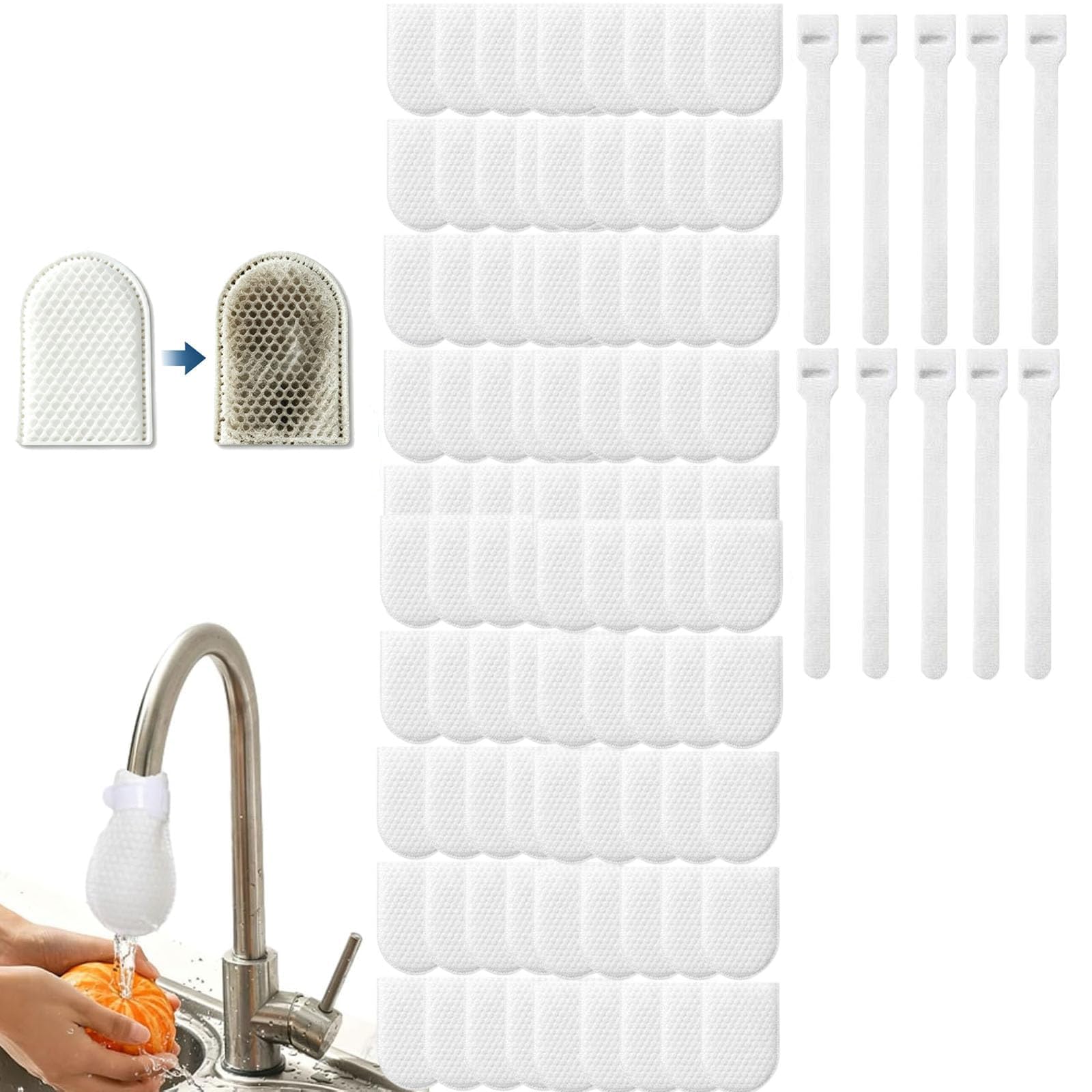 100 PCS Tap Water Filter, Universal Faucet Water Filter Cotton Pack and 10 PCS Straps, Kitchen & Bathroom Tap Filter, High-Density Replacement Filter, Removes Dirt, Rust, Sand, Easy Installation-image-15
