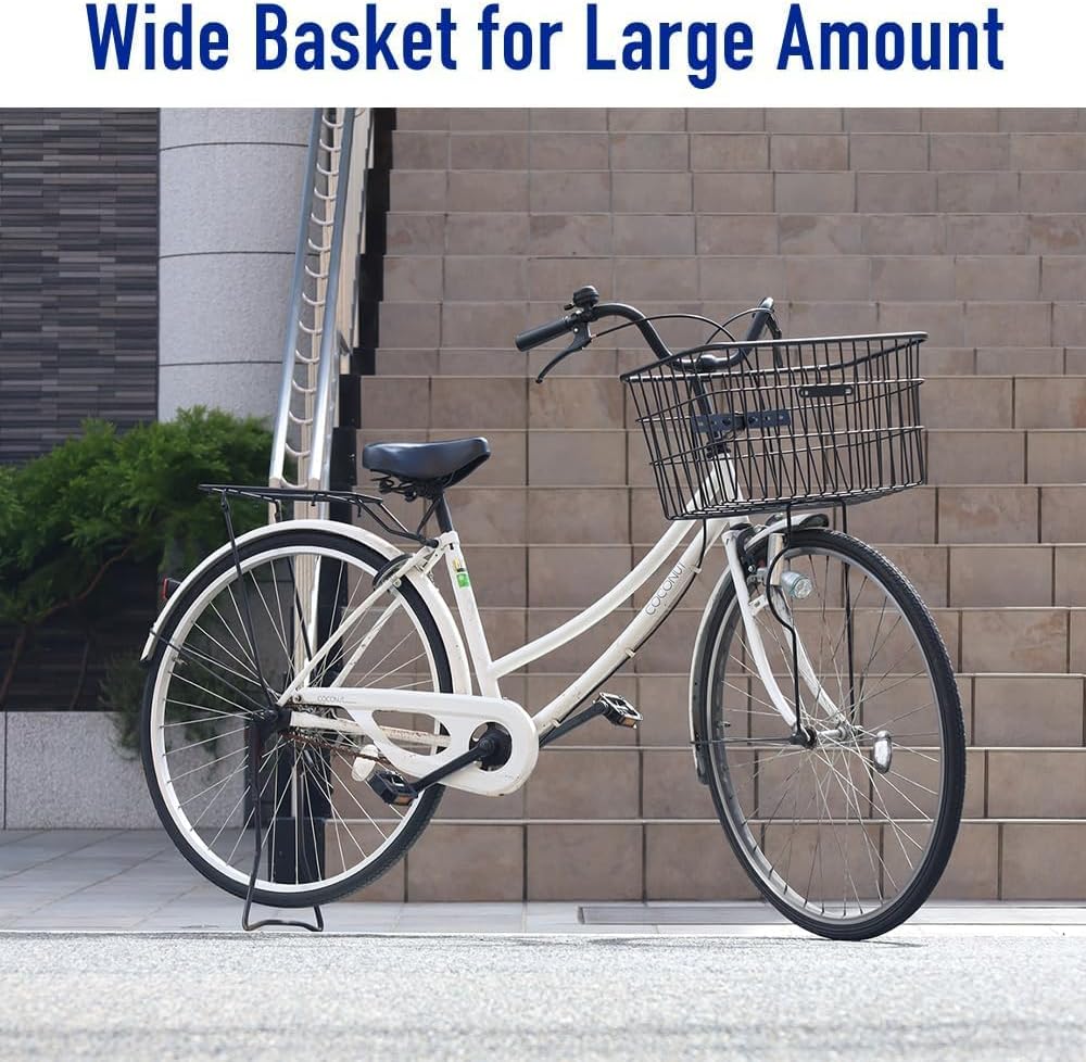 Japard Extra Wide 20 inch Bicycle Basket for Adult Bikes Dogs, Front Handlebar Large Metal Heavy Duty 10 inch Deep Larage Capacity Hardware Not Included, Black