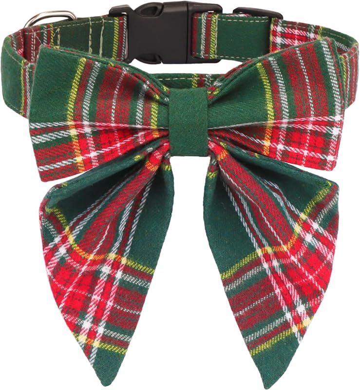 Coleira para Cães com Laço Xadrez Verde de Natal ADOGGYGO (Grande)