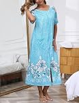 Rubehoow Robe pour les femmes Zipper Peignoir Short Sleeve Mumu Nightgown Full Long Lounge Robe avec poches
