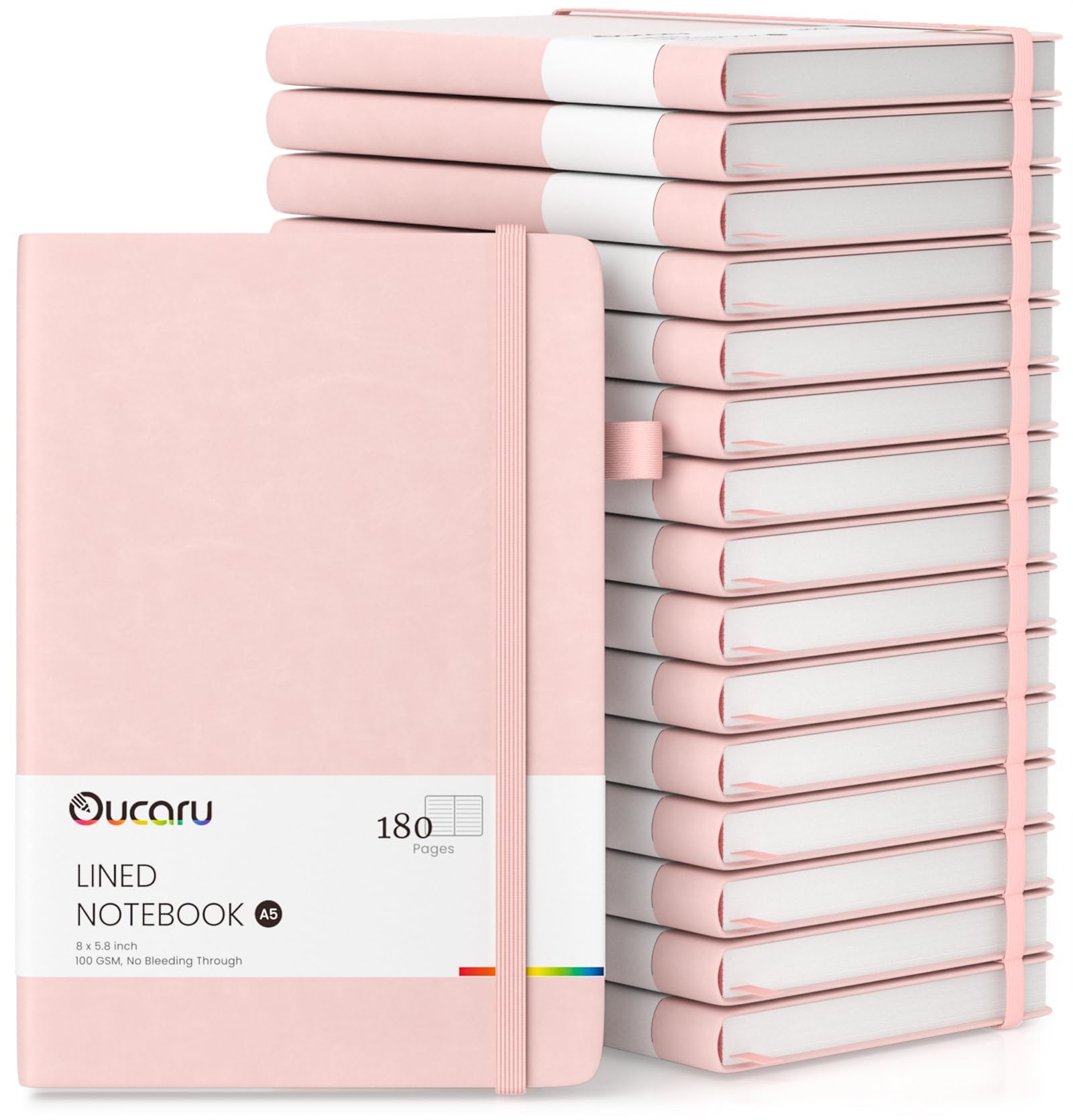 Oucaru Lot de 16 carnets de notes lignés A5, 180 pages