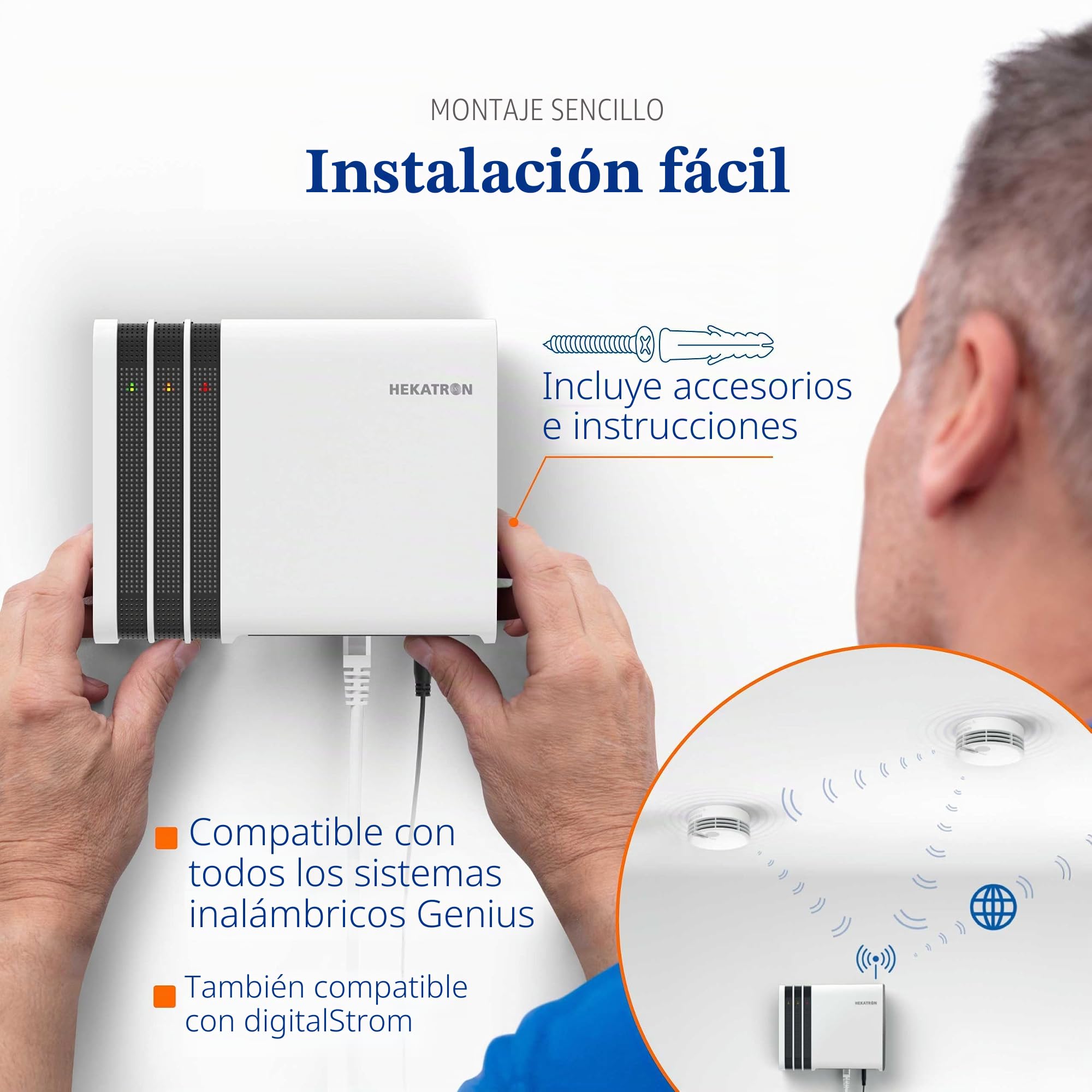 Hekatron Genius Port – Puerta de Enlace inalámbrica para detectores de Humo Genius Plus X – Reenvío fiable de Alarma a terminales móviles, instalación fácil