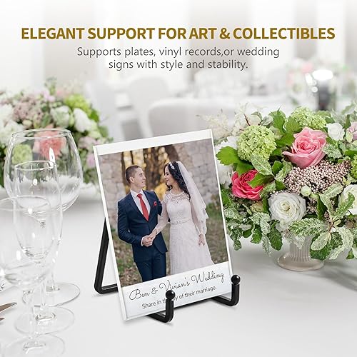 Miniatura 4 de Soporte de placa para caballete, soporte de placa de metal de 4.5 pulgadas para exhibición, soporte de fotos de mesa, caballetes de hierro negro
