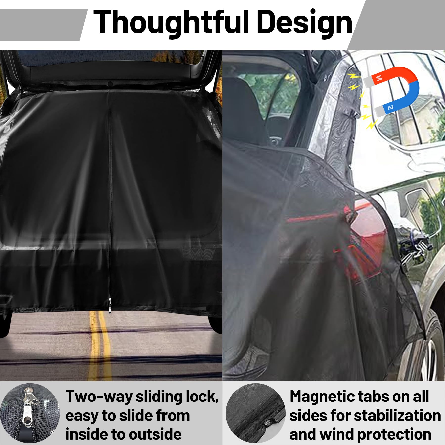 TZEKING Magnetic Mesh Truck Rear Door Screen, Sun Shade Curtains for Hatchback Cars Black Mesh Car Screen - Image 4
