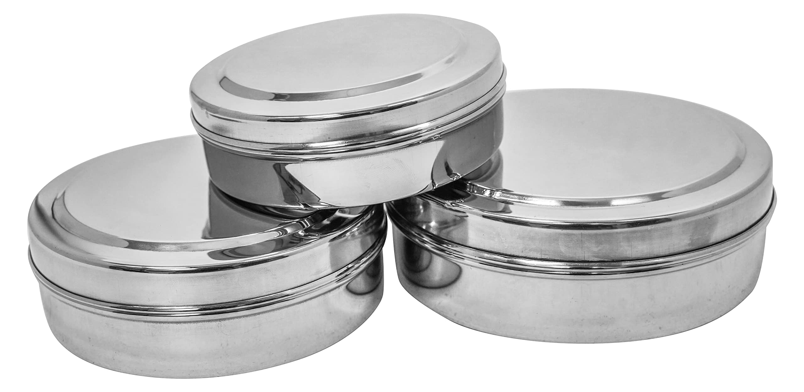 SEGA 26 Gauge Stainless Steel Dabba Flat Canisters | Steel Boxes Chocolate Dabba | Stainless Steel Storage Containers Set of 3 Pc (200 ml, 300 ml, 500 ml) Size 7 to 9 Silver