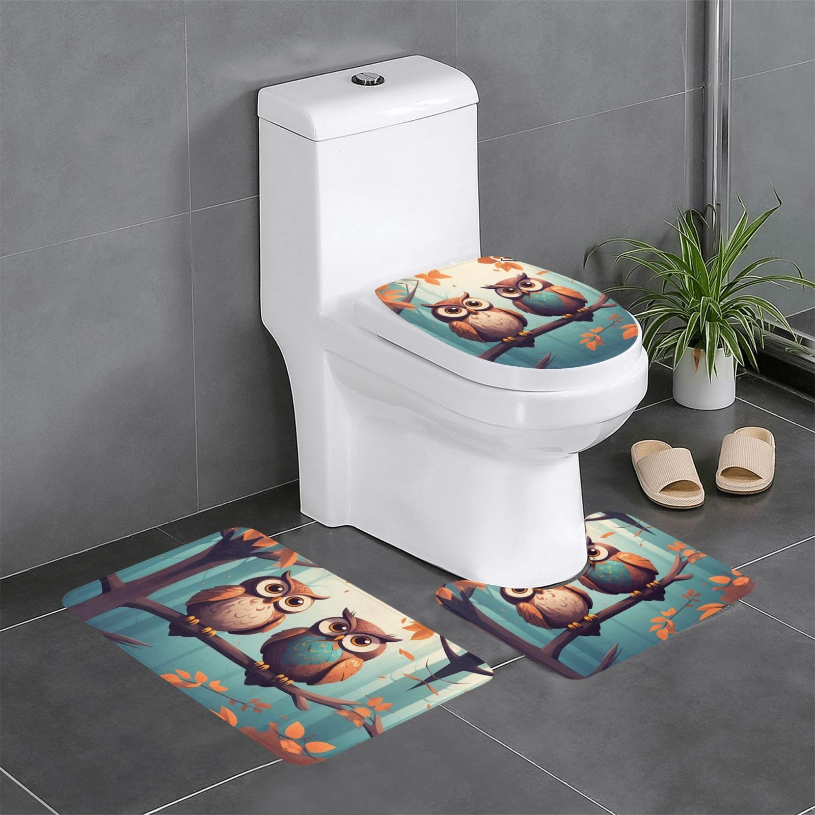 Tapis de salle de bain lot de 3 tapis de sol antidérapant hiboux