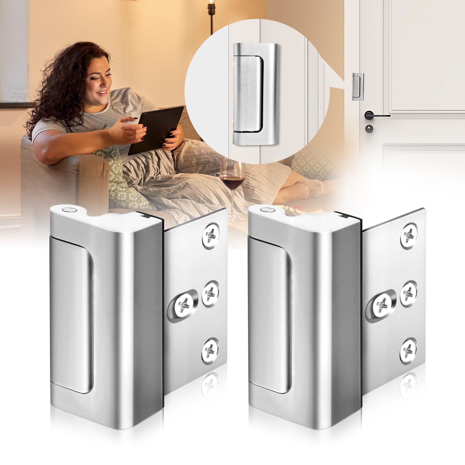Cerradura de refuerzo de puerta (paquete de 2) para el hogar, apartamento, cerradura de puerta de alta seguridad, cerraduras de seguridad a prueba de niños para puerta delantera, cerradura de