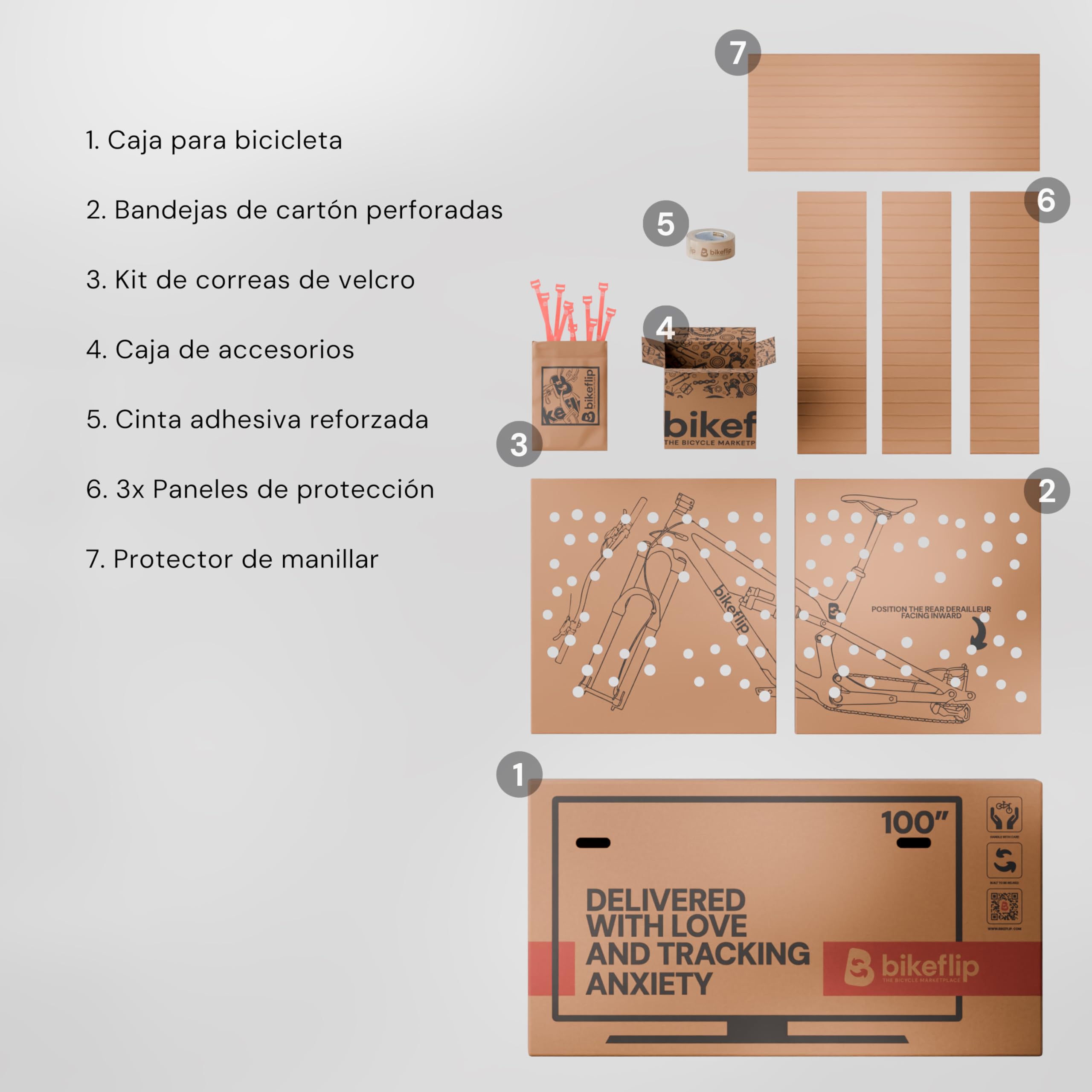 Bikeflip Box Caja de Envío para Bicicletas MTB, E-Bike y Gravel, Cartón Ondulado Resistente y Reutilizable, Montaje Rápido para Viajes y Transporte por Correo