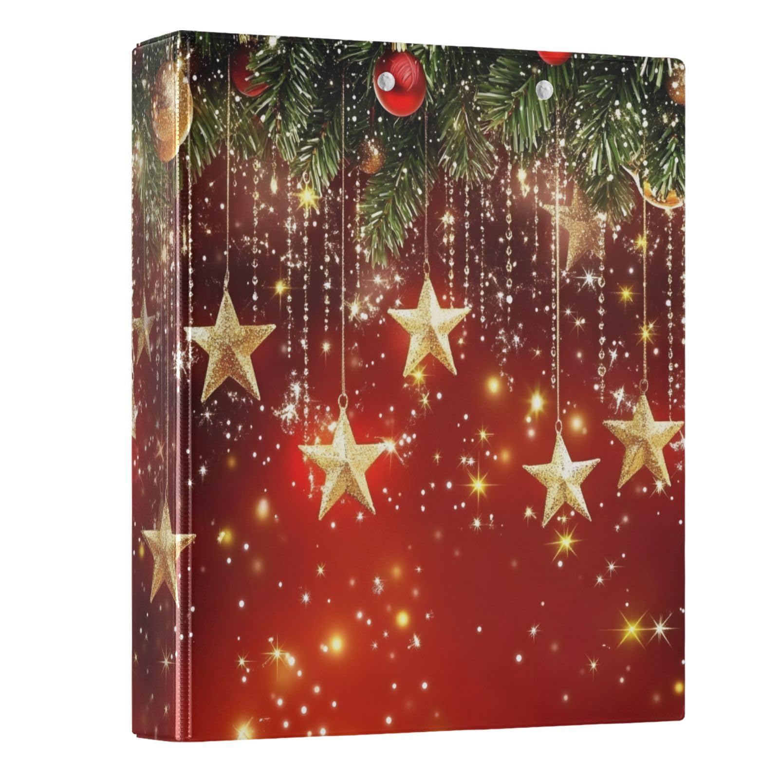 3 Ring Binder Christmas Stars Christmas Balls 1.5 inch Binders Three Ring Binders with Clipboard Fit 8.5'' x 11'' Paper 3 Interior PVC Clear Pockets for Office Supplies