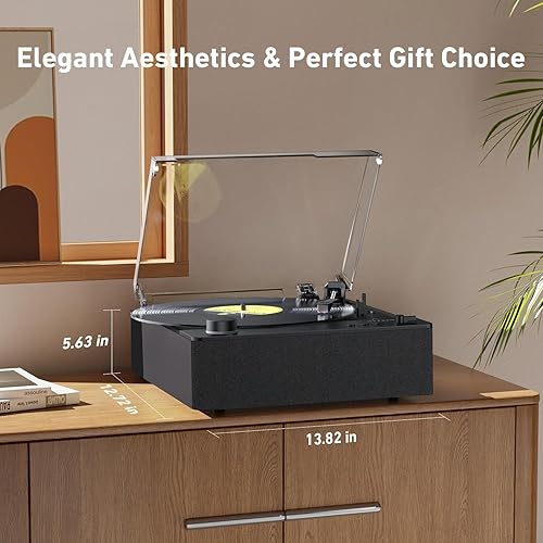 Miniatura 6 de MYKESONIC - Tocadiscos de vinilo de alta fidelidad con altavoces estéreo, tocadiscos de transmisión por correa totalmente automática,