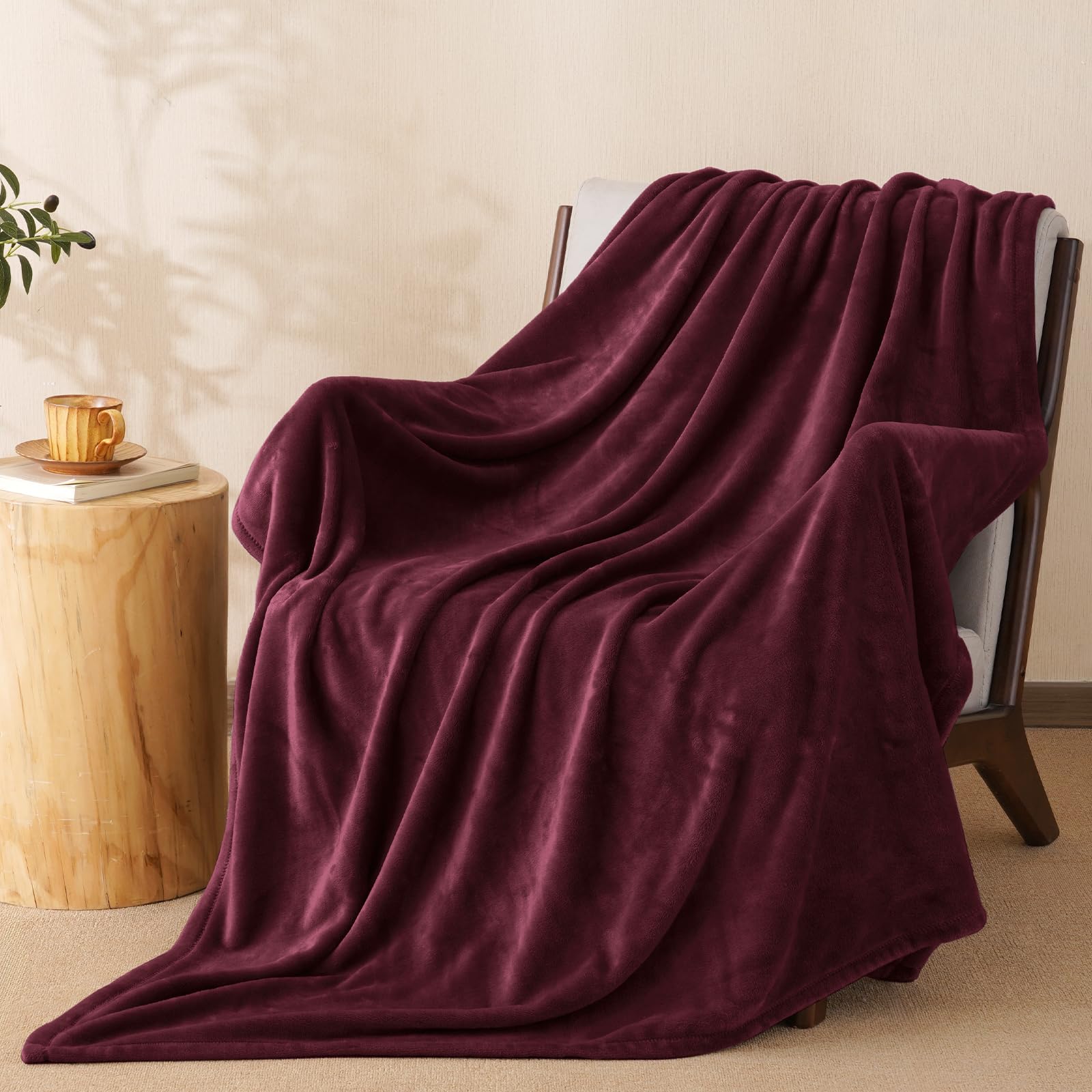 phf ultra soft fleece throw blanket, no shed no pilling luxury plush cozy 300gsm lightweight blanket for bed, couch, chair, sofa suitable for all season, 50" x 60", wine red/burgundy