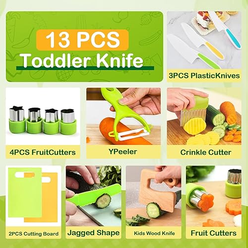 Miniatura 5 de Juego de cuchillos para niños pequeños, 13 piezas, cuchillos para cocina real, juego de cuchillos de cocina seguros Montessori para niños pequeños,