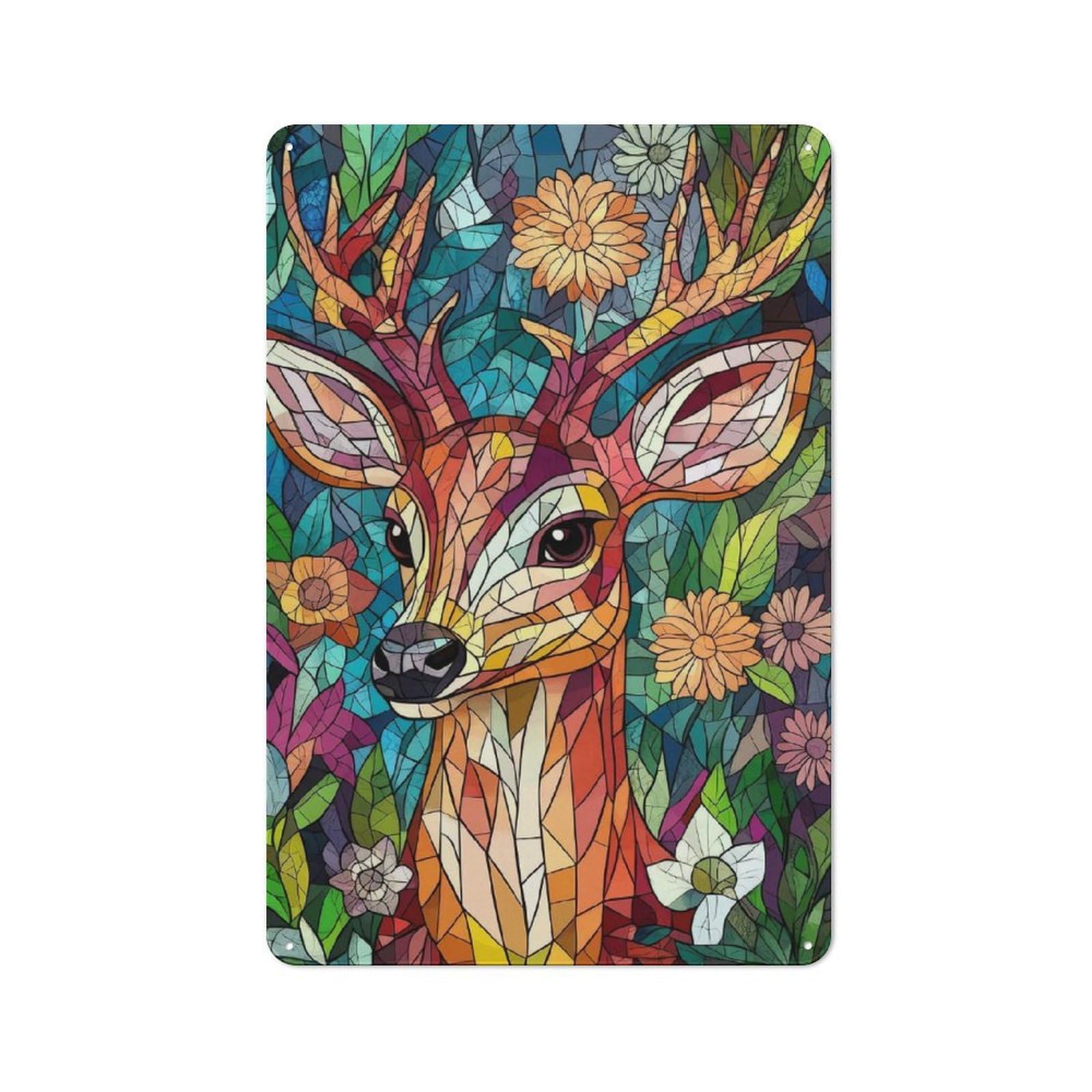 Junmoney Mosaic Deer Portrait Printed Metal Sign 30X20cm For Café Or Restaurant, New-Space Wall Decor For Café Owners And Decorators