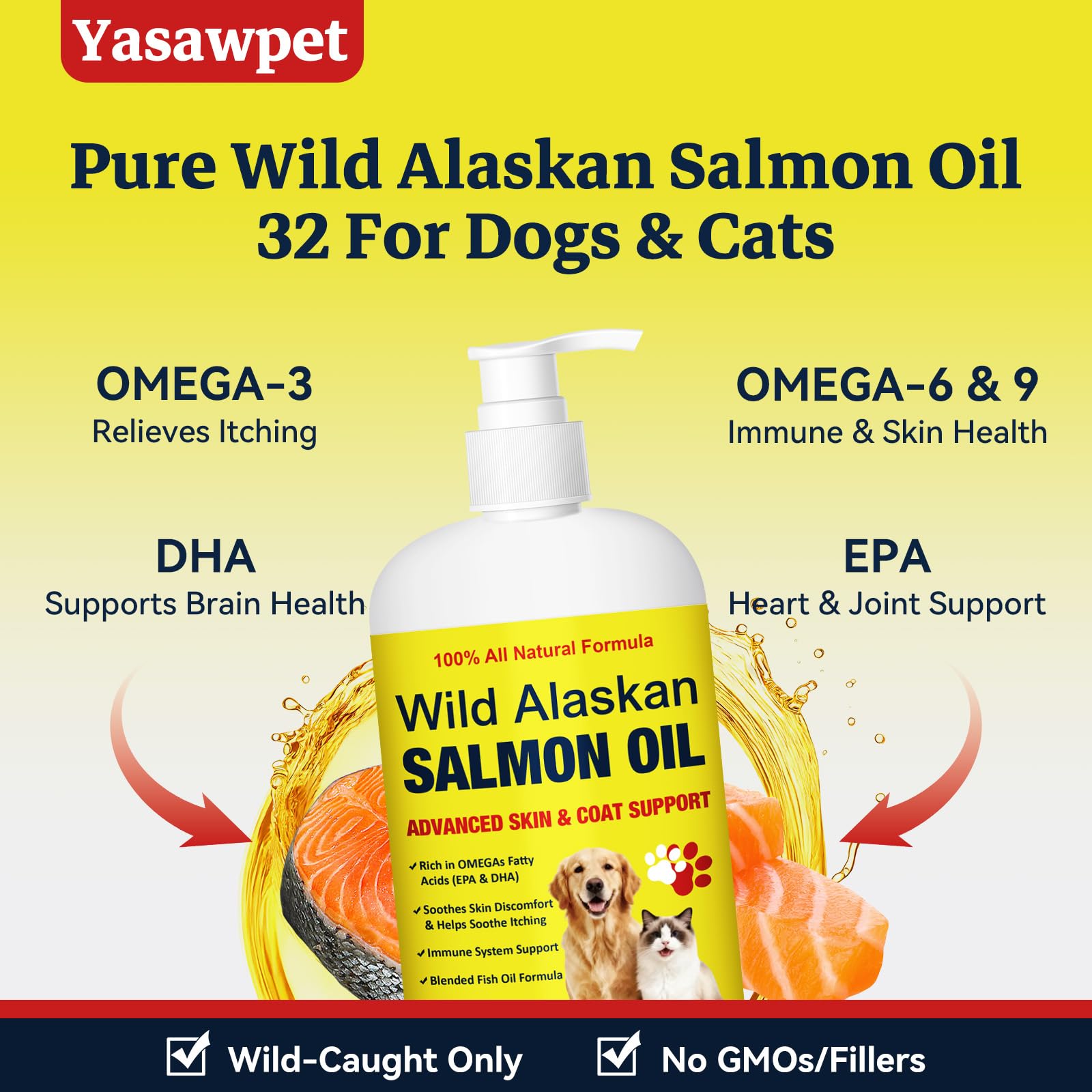 Wild Alaskan Salmon Oil for Dogs & Cats - 32oz Omega 3 Fish Oil with EPA DHA Fatty Acids, Skin & Coat Support, Itchy Relief, Immune & Joint Support, Liquid Food Topper for Heart & Brain Health — Amazon image 2