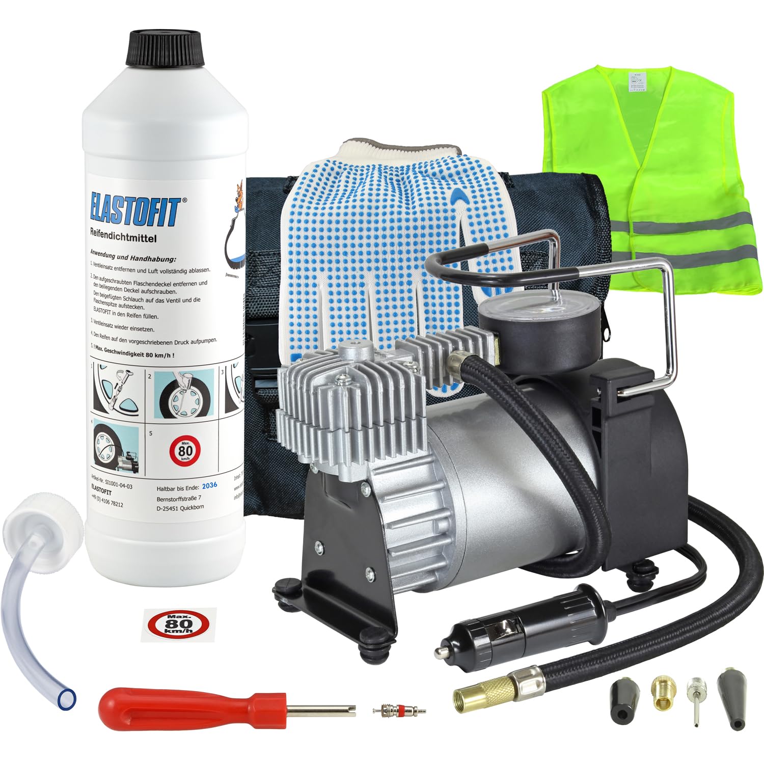 Reifen Pannenset Xtreme Plus mit Kompressor Dichtmittel | Reparaturset Dichtmittel mind. 10 Jahre haltbar. Für alle PKW und SUV