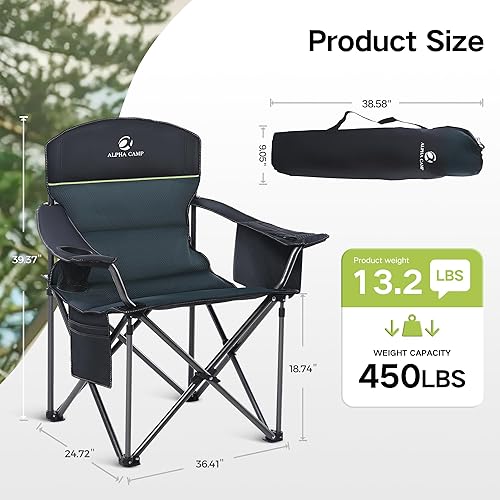 Miniatura 2 de GREEN PARTY Silla plegable de camping de gran tamaño resistente con bolsa refrigeradora, soporte para tazas, bolsillo de almacenamiento, silla