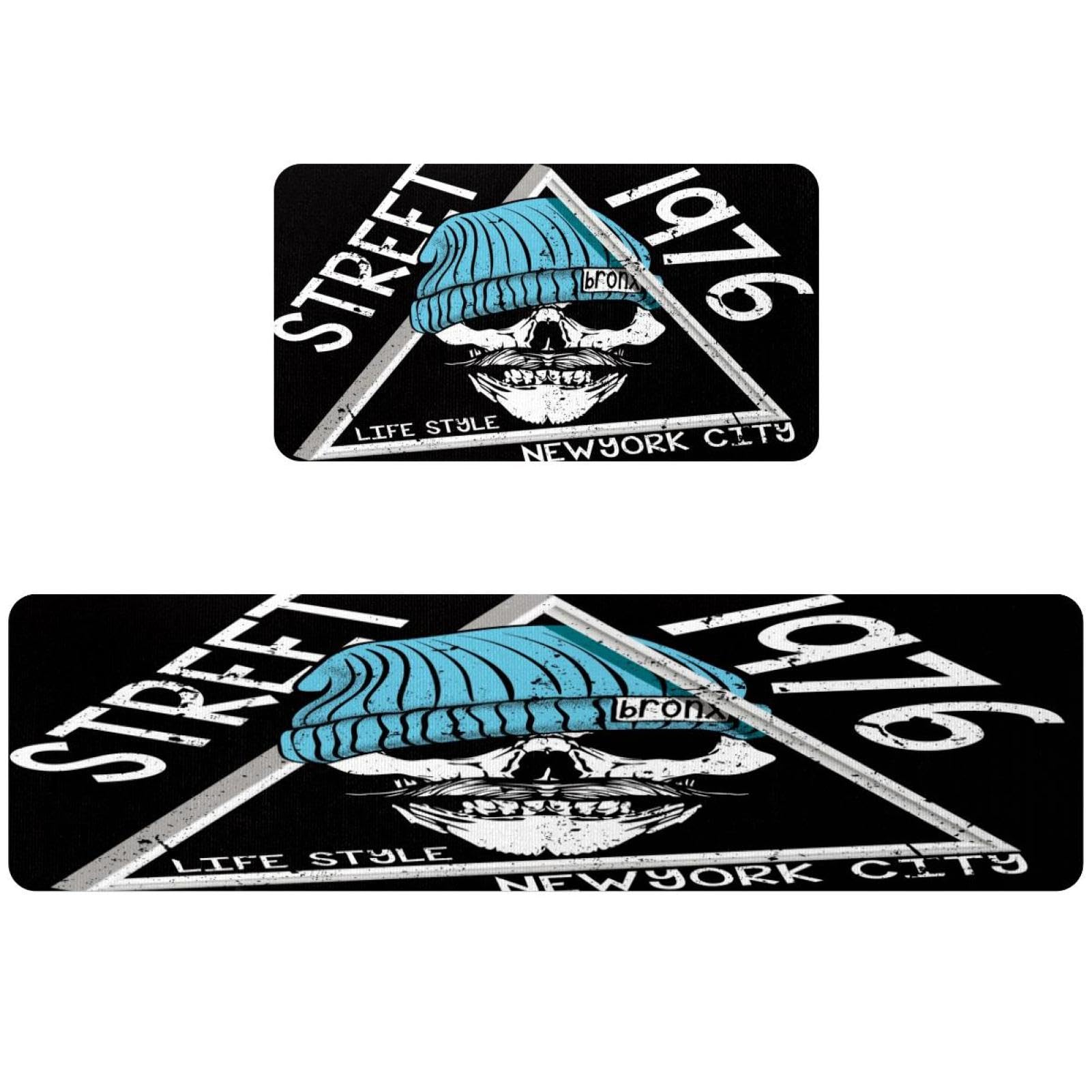 Tapetes de cocina calavera azul para pasillos y cuarto de lavado VAPOKF pack de 2